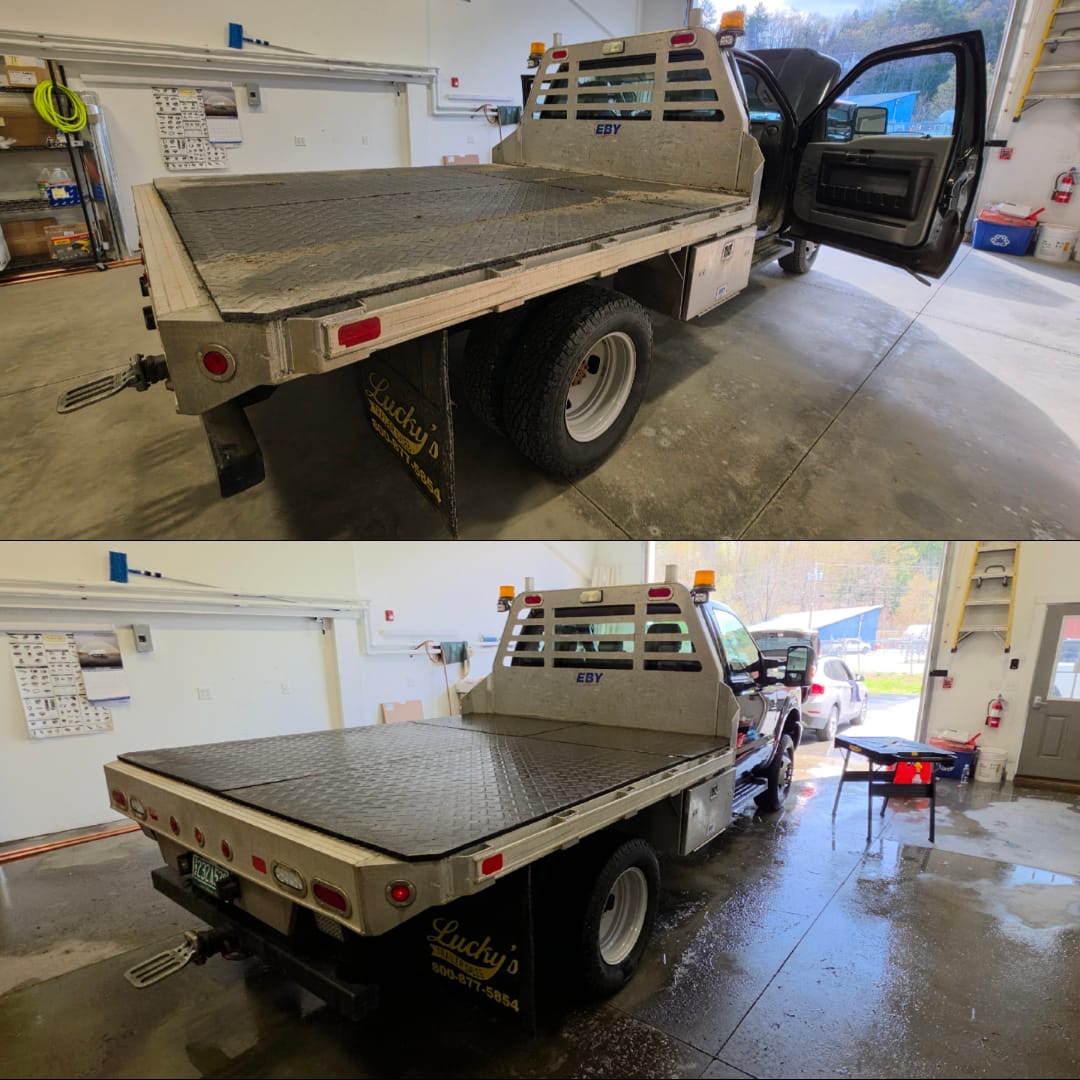 Flatbed truck before and after detail